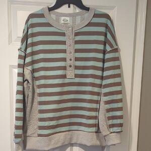 Very J Mint Stripe Button-Front Henley